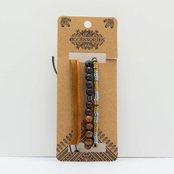 Mens Premium Bracelet Sets -  Black & Tans (asst) - Image 5
