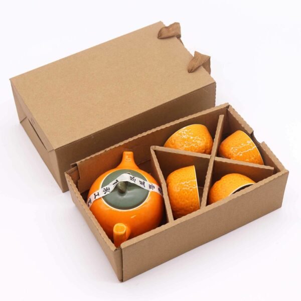 Herbal Orange Teapot Set - Pot & Four Cups - Image 3