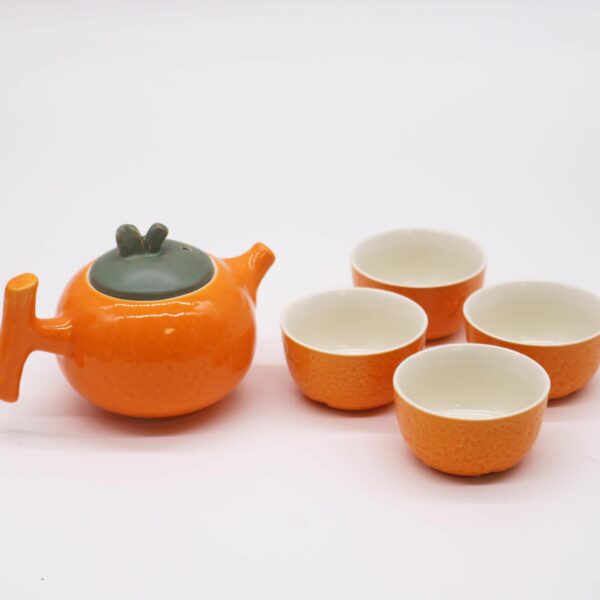 Herbal Orange Teapot Set - Pot & Four Cups - Image 4