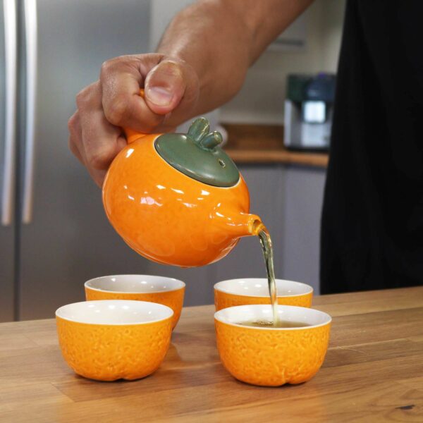 Herbal Orange Teapot Set - Pot & Four Cups - Image 5