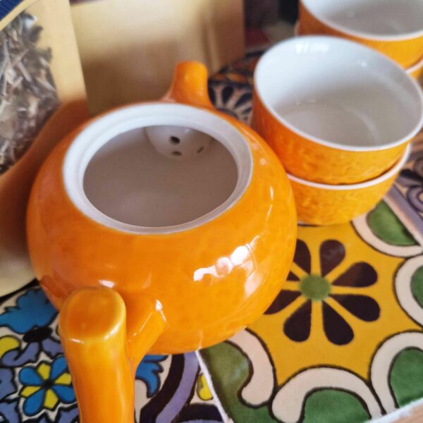 Herbal Orange Teapot Set - Pot & Four Cups - Image 6