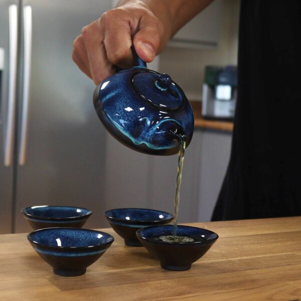Herbal Blues Teapot Set - Pot & Four Cups - Image 5