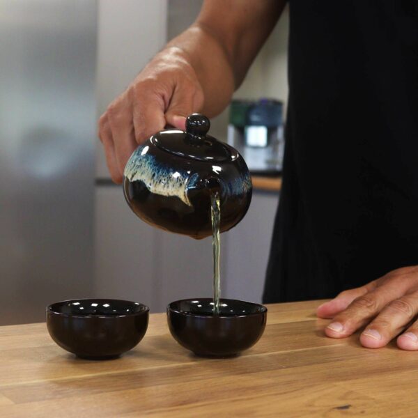 Herbal Black Glaze Teapot Set - Pot & Two Cups - Image 3
