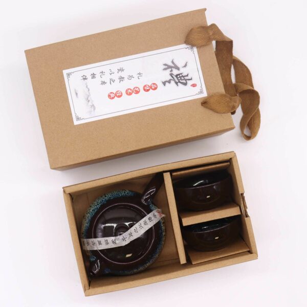 Herbal Black Glaze Teapot Set - Pot & Two Cups - Image 4