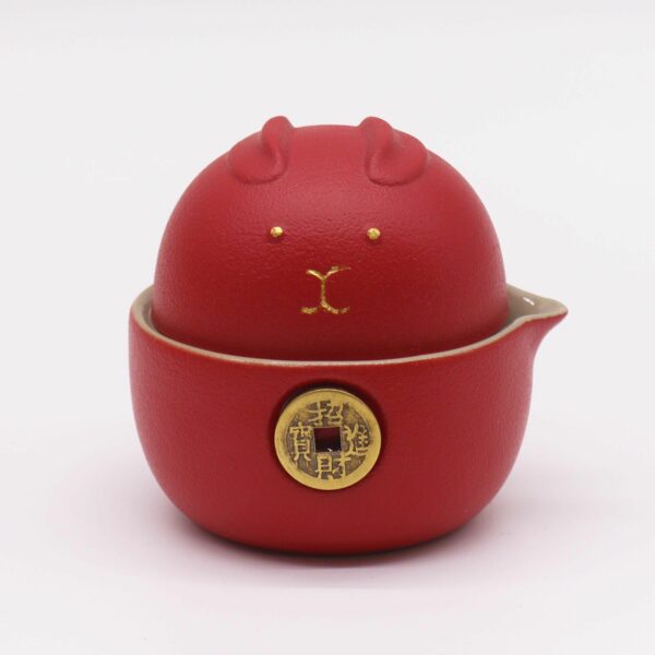Money Cat Teapot Set - Two Cups - Travel Pack - Red - Image 3