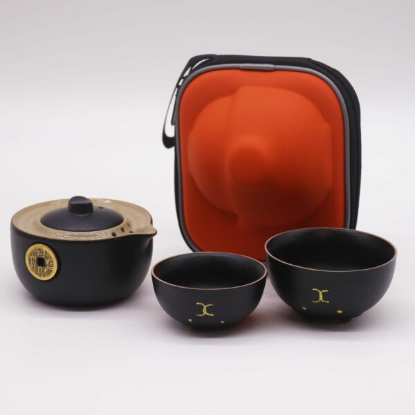 Money Cat Teapot Set - Two Cups - Travel Pack - Black - Image 3