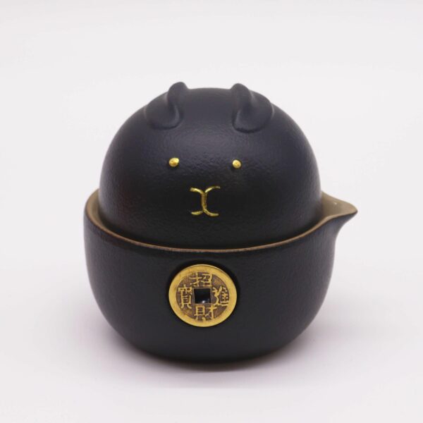 Money Cat Teapot Set - Two Cups - Travel Pack - Black - Image 4