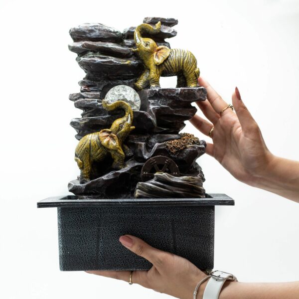 Tabletop Water Feature - 35cm - Elephants, Crystal Ball & Water Wheel - Image 2