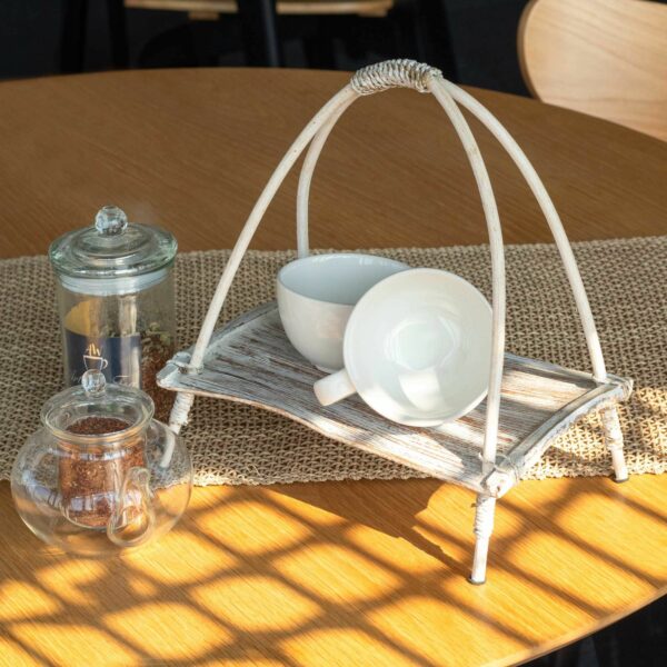 Coconut Leaf Tea Stand - Whitewash - Image 2