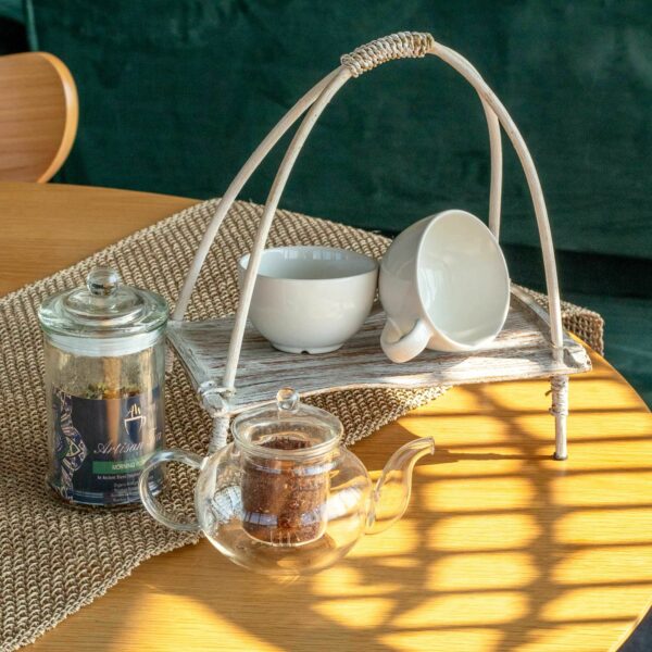 Coconut Leaf Tea Stand - Whitewash - Image 3