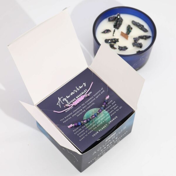 Zodiac Crystal Candle with Gemstone Bracelet - Aquarious - Image 3