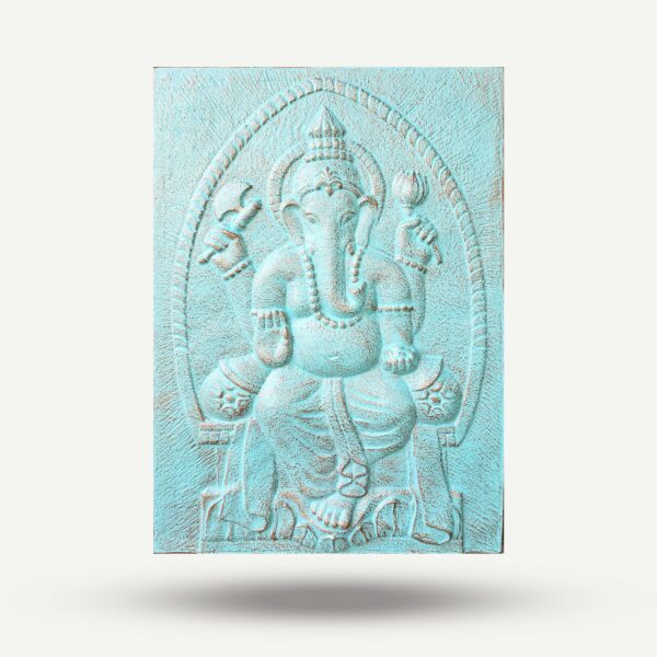 Large Ganpati Iron Frame Turquoise Relief - 0.7x1m - Image 2