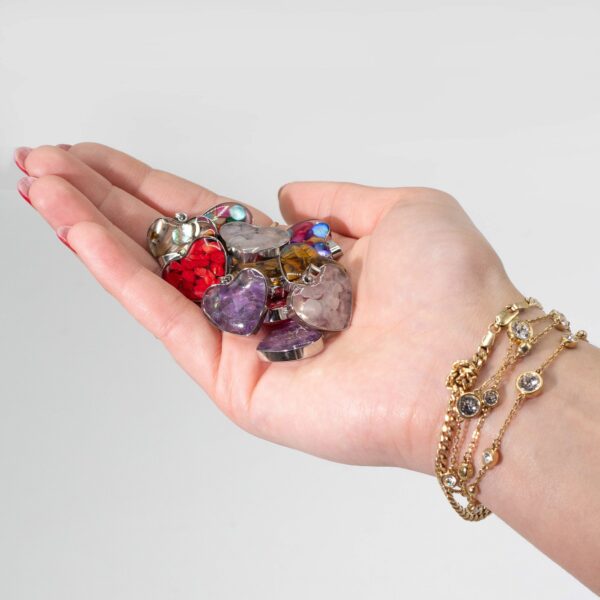 Steel Cased Pendant Hearts - 12 Assorted Gemstone Chips & Shells - Image 3