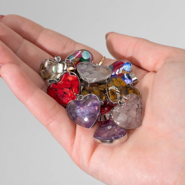 Steel Cased Pendant Hearts - 12 Assorted Gemstone Chips & Shells - Image 4