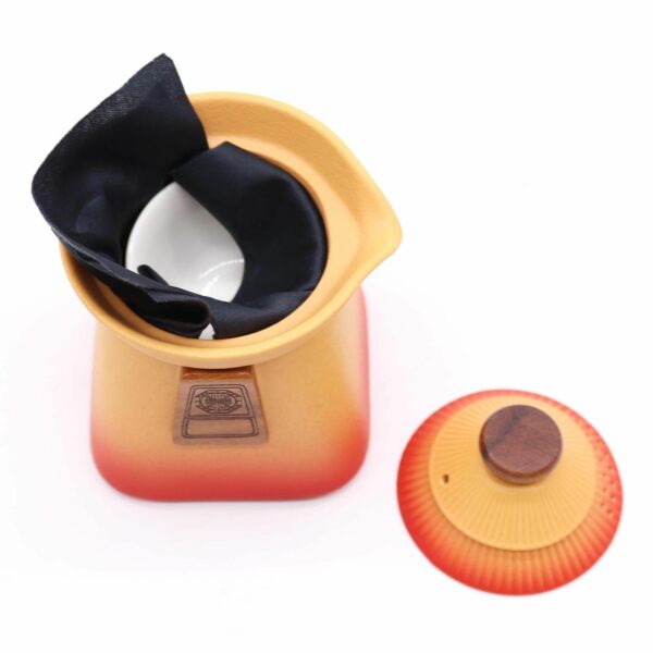 Temple Teapot Set & Three Cups - Orange Earth - Image 3