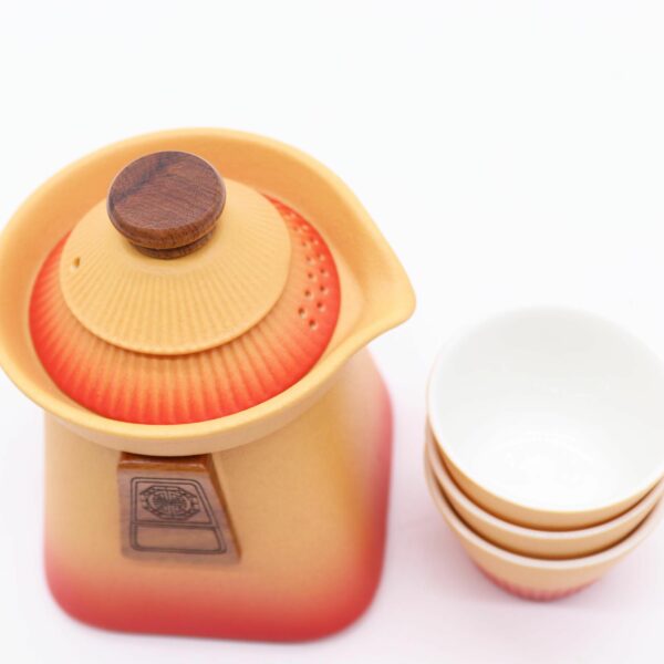 Temple Teapot Set & Three Cups - Orange Earth - Image 4