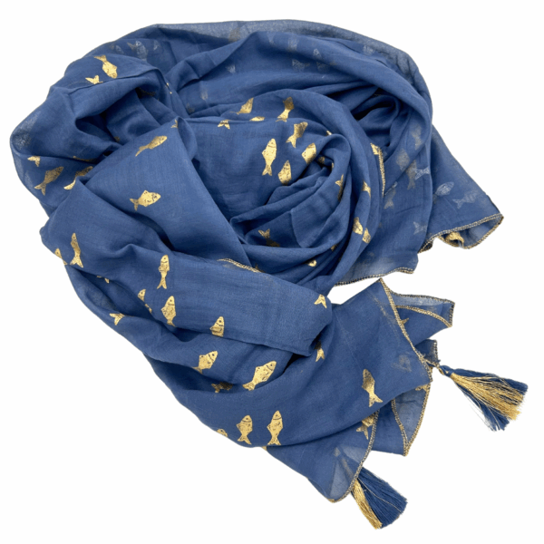 Nomad Sari On the Med Collection - Pareo - Sea Blue & Gold Fish Design - Image 2