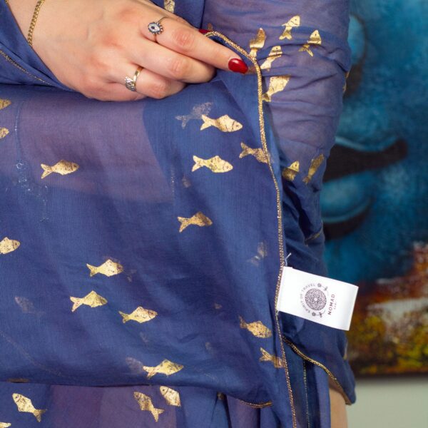 Nomad Sari On the Med Collection - Pareo - Sea Blue & Gold Fish Design - Image 3