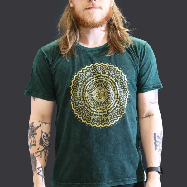 Large Stone Washed T-Shirt - Mandala - Green - Image 2