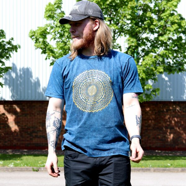 Large Stone Washed T-Shirt - Mandala - Blue - Image 3