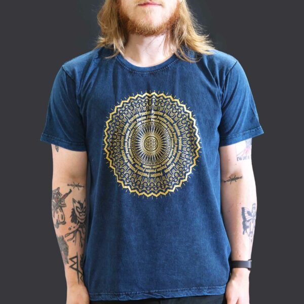 Large Stone Washed T-Shirt - Mandala - Blue - Image 4