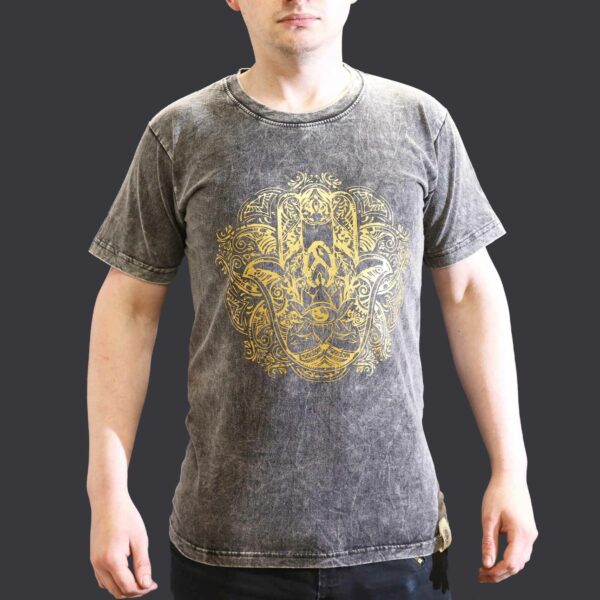 Small Stone Washed T-Shirt - Hamsa - Dark Grey - Image 2