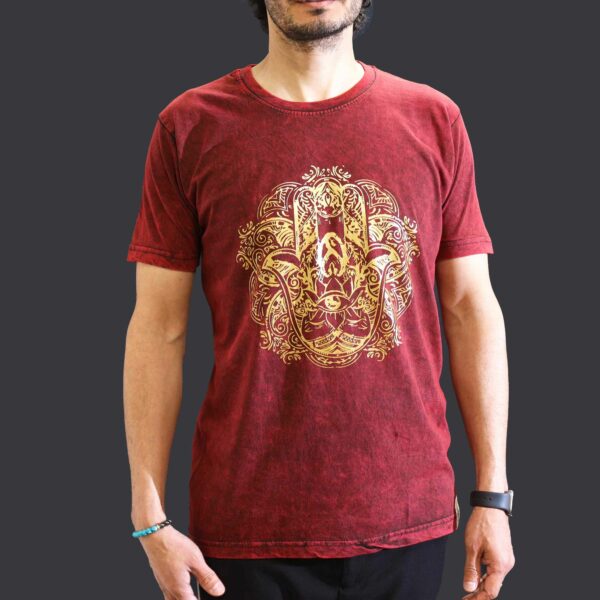 Medium Stone Washed T-Shirt - Hamsa - Maroon - Image 2
