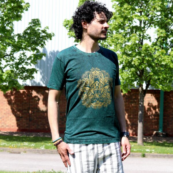 Medium Stone Washed T-Shirt - Hamsa - Green - Image 2