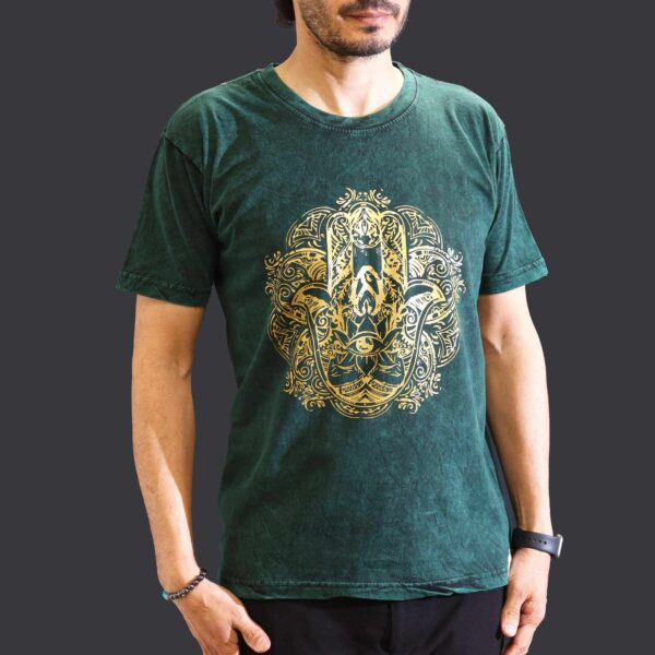 Medium Stone Washed T-Shirt - Hamsa - Green - Image 3