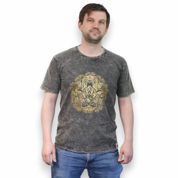 Medium Stone Washed T-Shirt - Hamsa - Dark Grey - Image 2