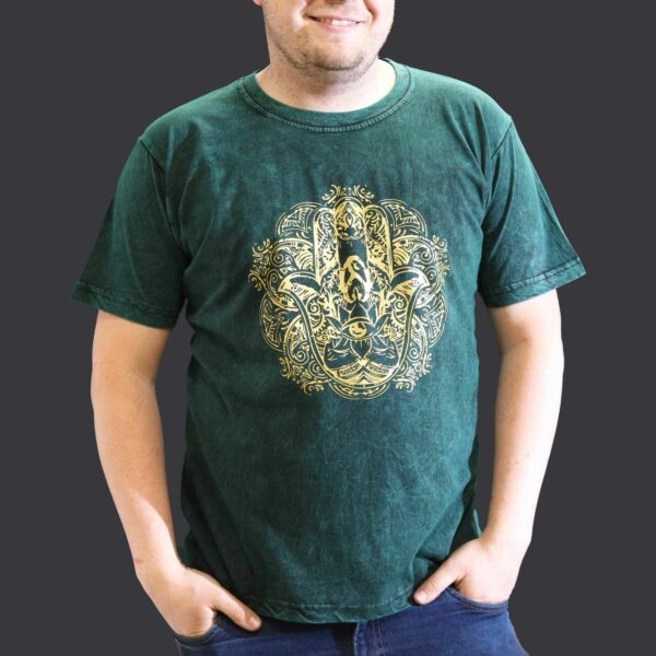 XLarge Stone Washed T-Shirt - Hamsa - Green - Image 2