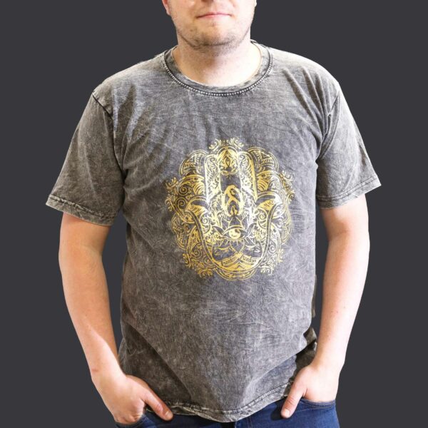 XLarge Stone Washed T-Shirt - Hamsa - Dark Grey - Image 3