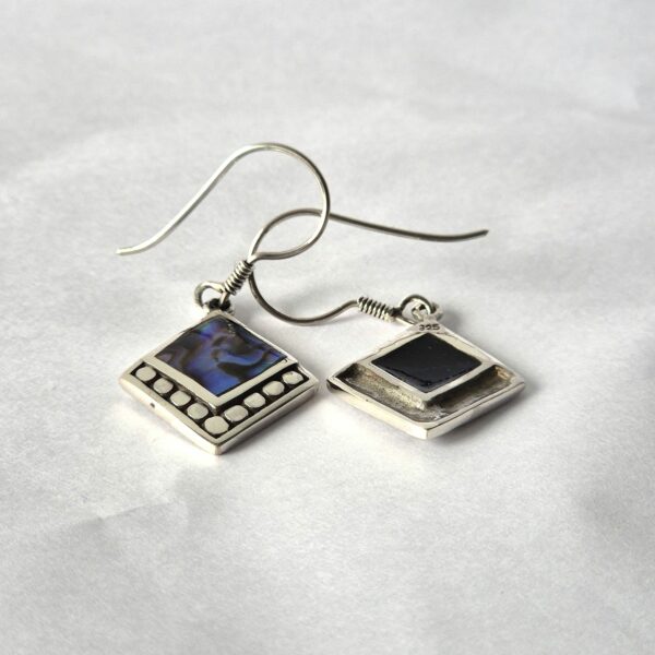 Shell & Silver Earrings - Square Dots- Abalone - Image 2