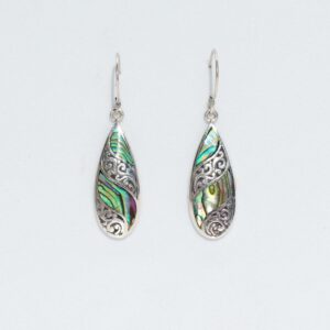 Shell & Silver Earrings - Long Teardrop - Abalone