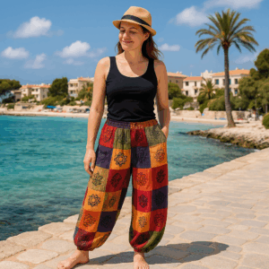 Nomad Sari - Mushroom Pants - Block Print Designs - Orange Tones S/M