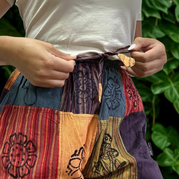 Nomad Sari - Mushroom Pants - Block Print Designs - Orange Tones S/M - Image 3