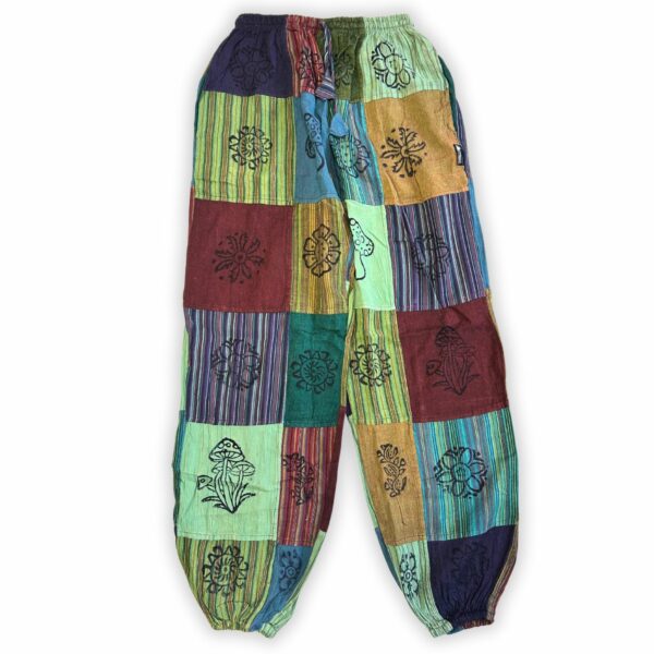 Nomad Sari - Mushroom Pants - Block Print Designs -Green Tones S/M - Image 2