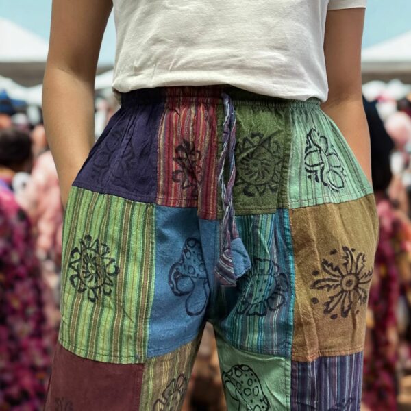 Nomad Sari - Mushroom Pants - Block Print Designs -Green Tones S/M - Image 5