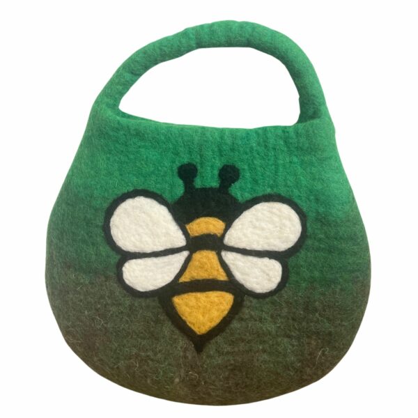 Water Felted Bee Bag - One Handle with Magnet - Garden Greens - Image 2