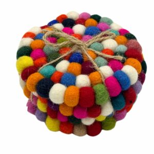 Felt Ball Round Coasters - Multi colour (set of 4)