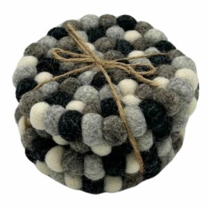 Felt Ball Round Coasters - Multi Grey colour (set of 4)