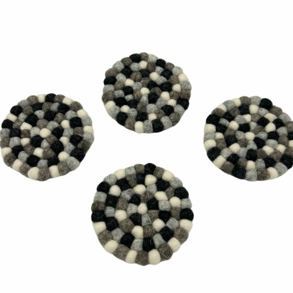 Felt Ball Round Coasters - Multi Grey colour (set of 4) - Image 2