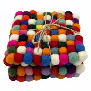 Felt Ball Square Coasters - Multi Grey colour (set of 4)