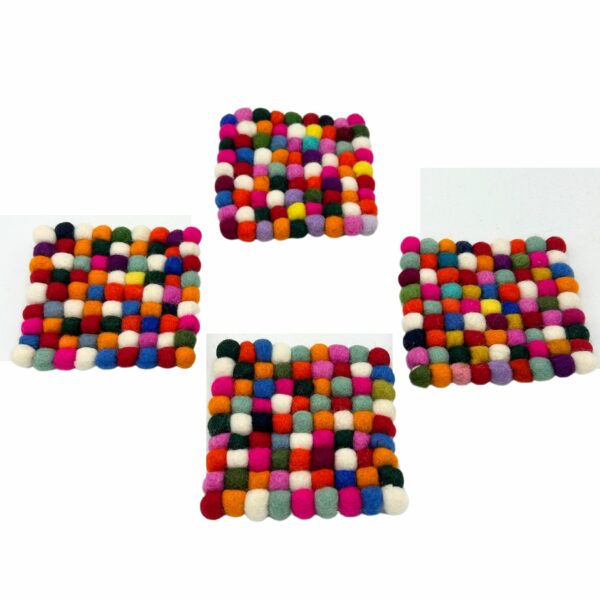 Felt Ball Square Coasters - Multi Grey colour (set of 4) - Image 2