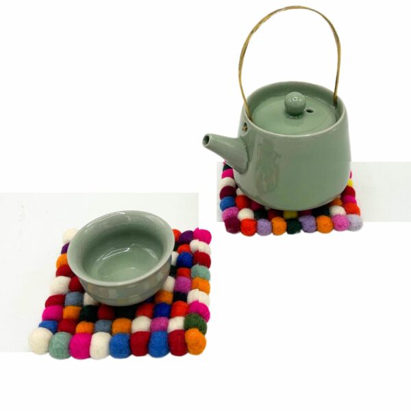 Felt Ball Square Coasters - Multi Grey colour (set of 4) - Image 4