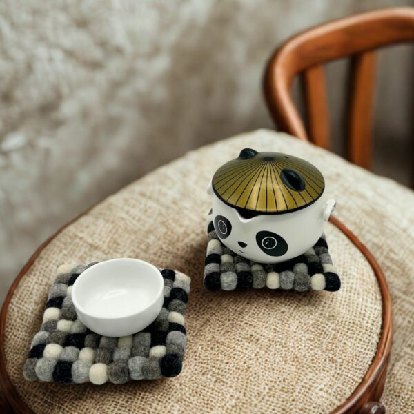 Felt Ball Square Coasters - Multi Grey colour (set of 4) - Image 2
