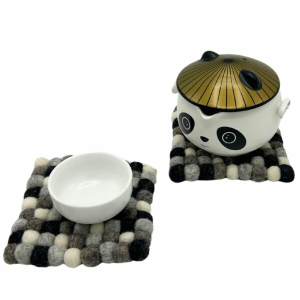 Felt Ball Square Coasters - Multi Grey colour (set of 4) - Image 4