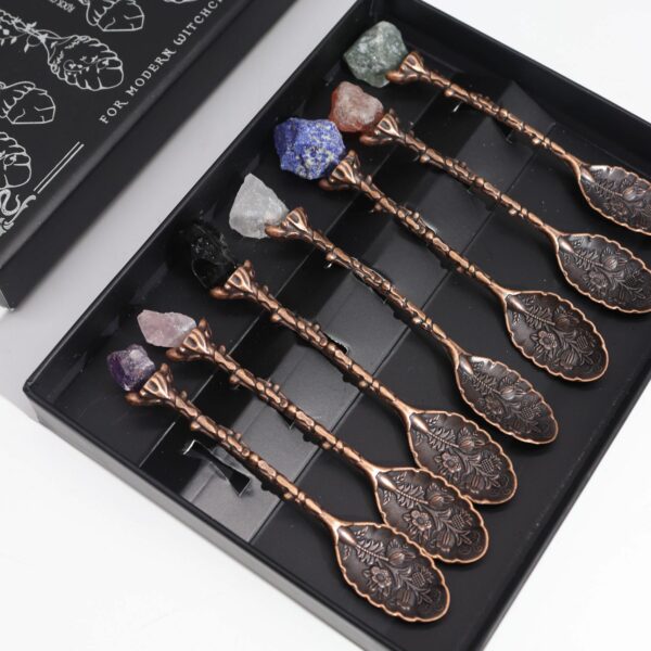 Set of 7 Bronze Gemstone Crystal Witch Spoons - Image 2
