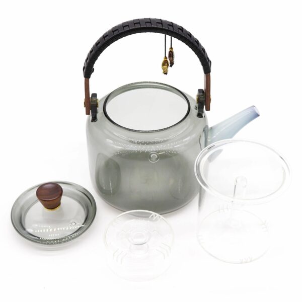 Glass Infuser Teapot - With Steamer System Charcoal  - 1000ml - Image 3