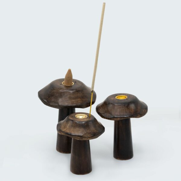 Set of 3 Flat Incense Cone Mushrooms (13cm 12cm 11cm) - Image 2
